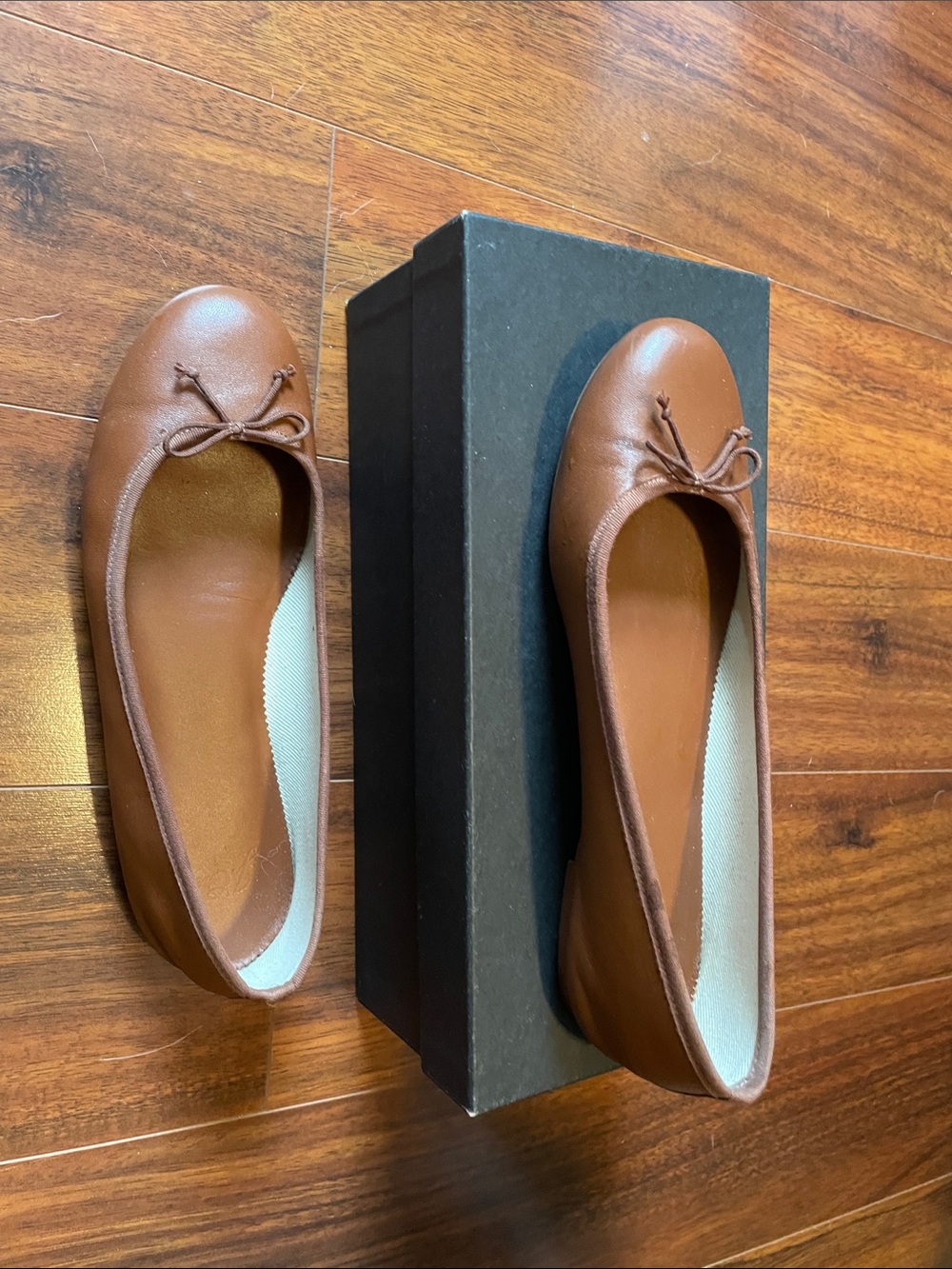 J. Crew Chestnut Leather Ballet Flats with Bow
